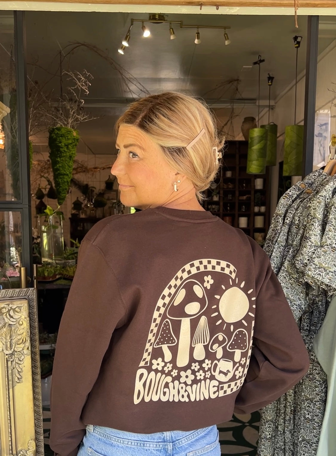 Mushroom Print Crewneck Sweatshirt