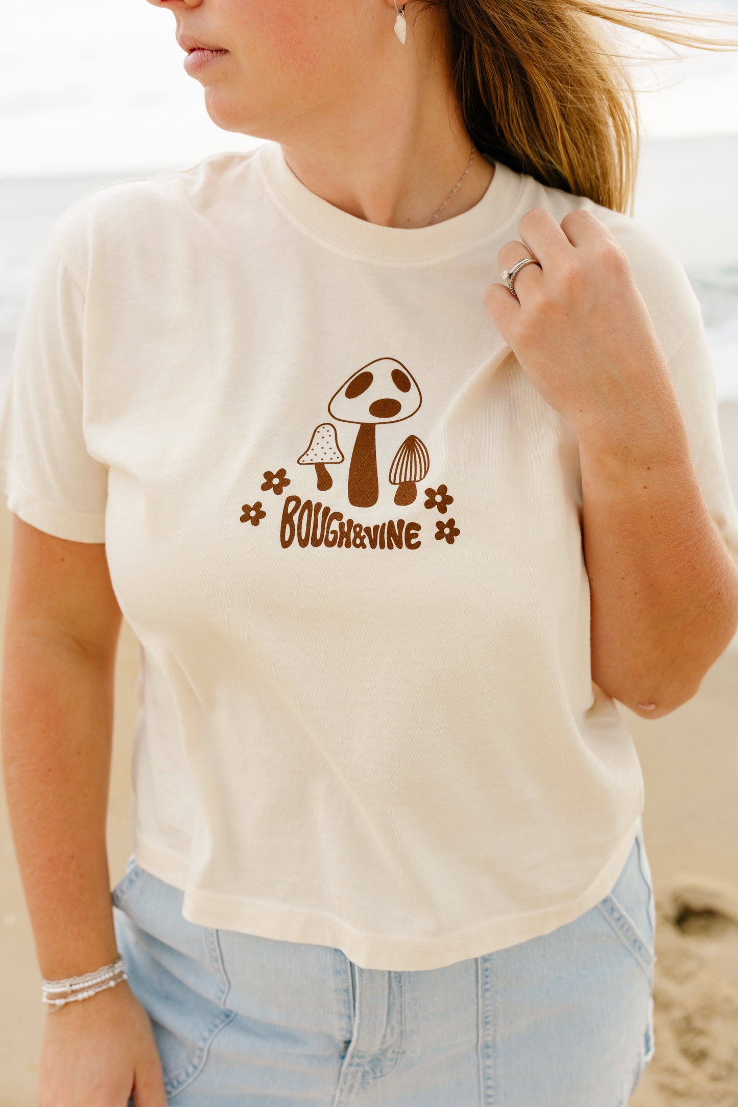 Mushroom Print Crop Tee
